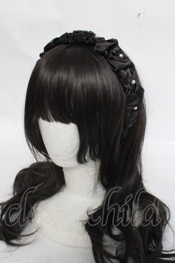 画像1: axes femme / パールギャザーカチューシャ  黒 Y-26-03-20-011-AX-AC-SZ-ZY (1)