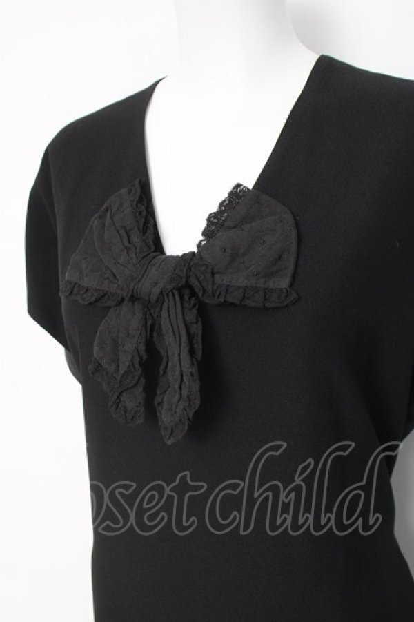 画像2: INGEBORG / ドットチュールリボン付きワンピース F 黒 Y-26-03-20-113-LO-OP-SZ-ZY (2)