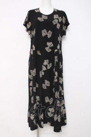 画像: KANEKO ISAO / ストライプリボン柄半袖ワンピース F 黒 Y-26-03-20-114-EL-OP-SZ-ZY