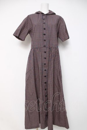 画像: powder / フード付きチェック柄ワンピース F 紺 Y-26-03-20-121-LO-OP-SZ-ZY