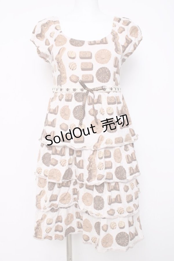 画像1: Emily Temple cute / ボンボンショコラプリントティアードワンピース  グレー Y-26-03-20-140-ET-OP-SZ-ZY (1)