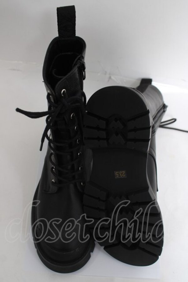 画像5: rezen / 椿刺繍レースアップブーツ 23.5 漆黒 Y-26-03-20-015-LO-SH-SZ-ZY (5)