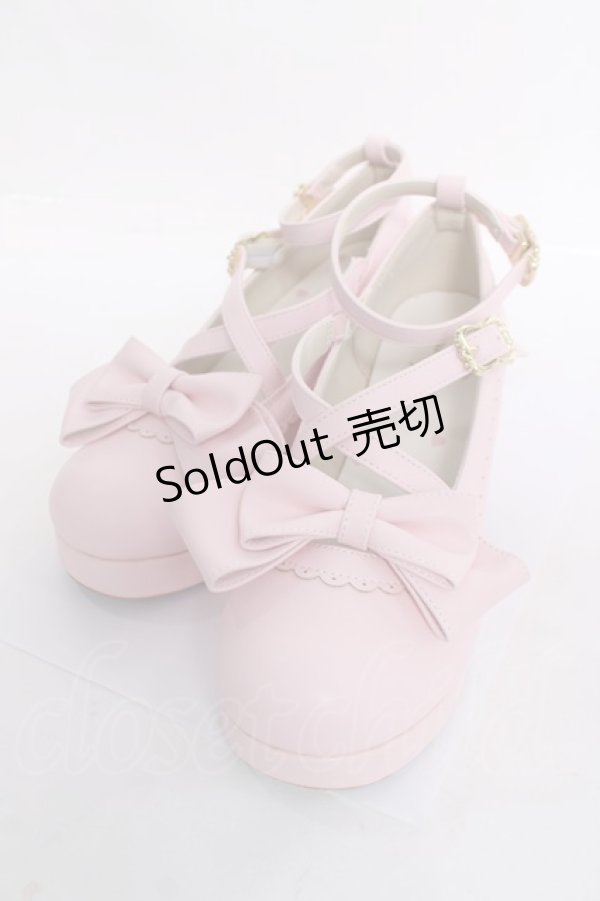 画像1: Amavel / ファーぽんリボン付クロスパンプス LL ピンク Y-26-03-20-016-CA-SH-SZ-ZY (1)