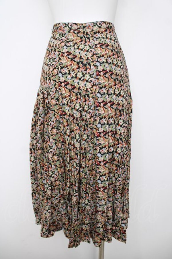 画像2: INGEBORG / 花総柄プリーツスカート  黒 Y-26-03-20-175-LO-SK-SZ-ZY (2)