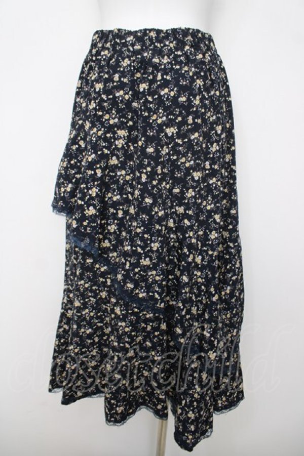 画像2: axes femme / 花柄フリルスカート M 紺 Y-26-03-20-188-AX-PA-SZ-ZY (2)