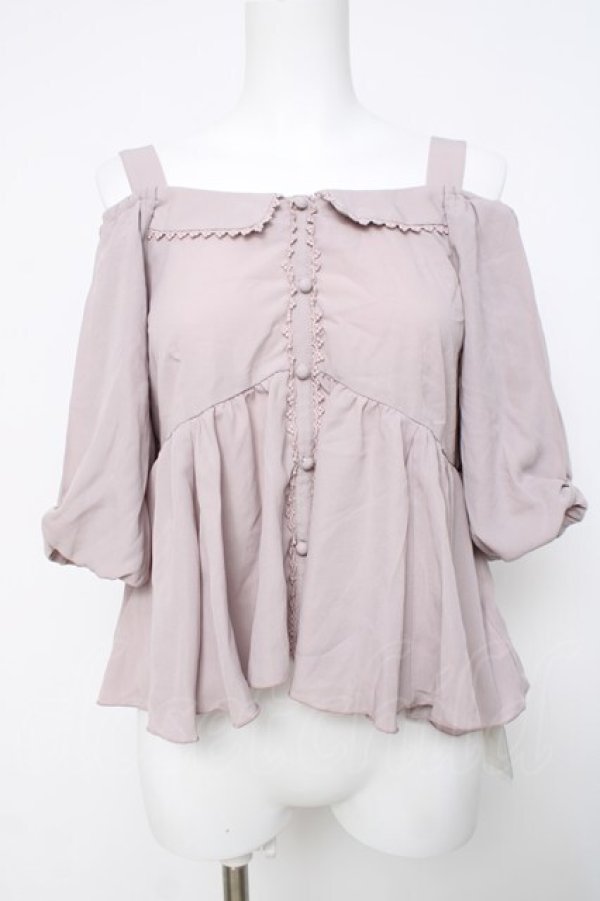 画像1: axes femme POETIQUE / 袖レース切り替えオフショルブラウス M 淡ピンク Y-26-03-20-023-AX-BL-SZ-ZY (1)