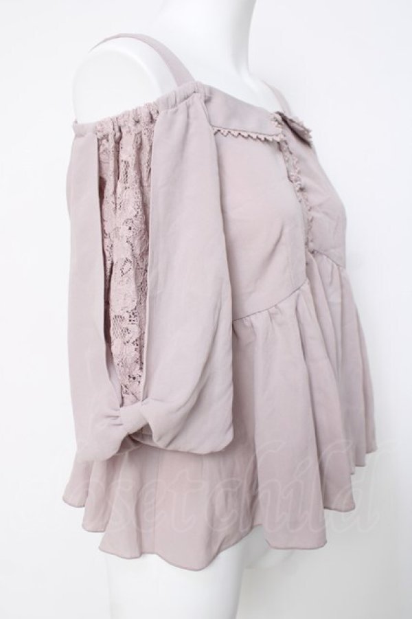 画像2: axes femme POETIQUE / 袖レース切り替えオフショルブラウス M 淡ピンク Y-26-03-20-023-AX-BL-SZ-ZY (2)