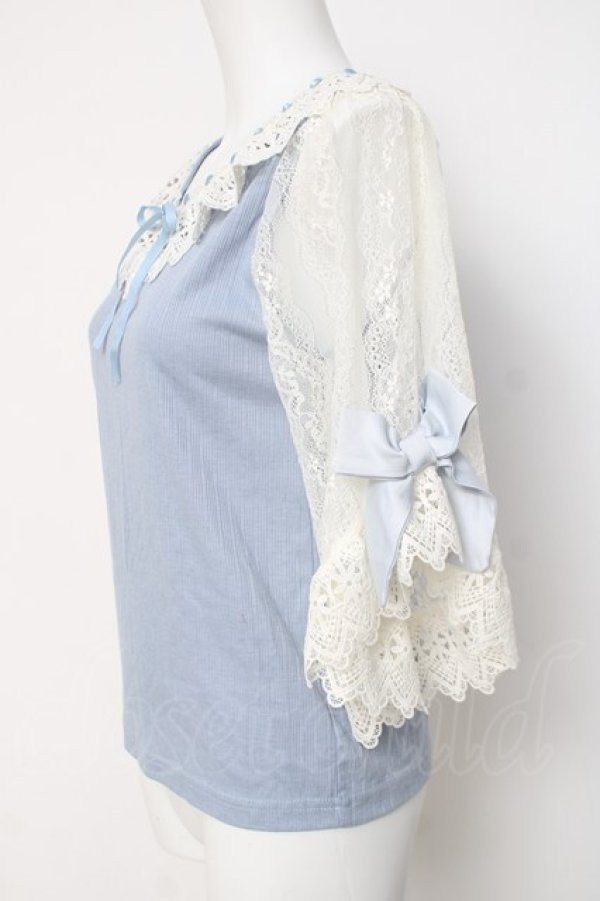 画像2: axes femme POETIQUE / リボンレース袖カットプルオーバー M サックス Y-26-03-20-024-AX-TO-SZ-ZY (2)