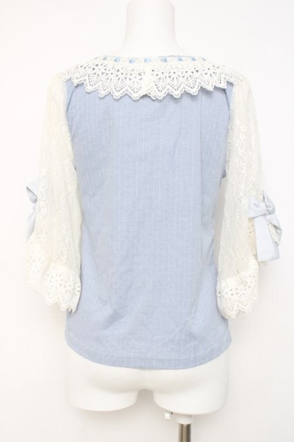 画像3: axes femme POETIQUE / リボンレース袖カットプルオーバー M サックス Y-26-03-20-024-AX-TO-SZ-ZY (3)