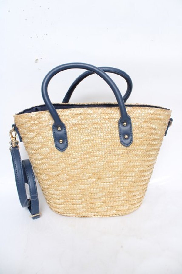 画像2: axes femme / バラ型押しポケットかごバッグ  紺 Y-26-03-21-004-AX-BG-SZ-ZY (2)