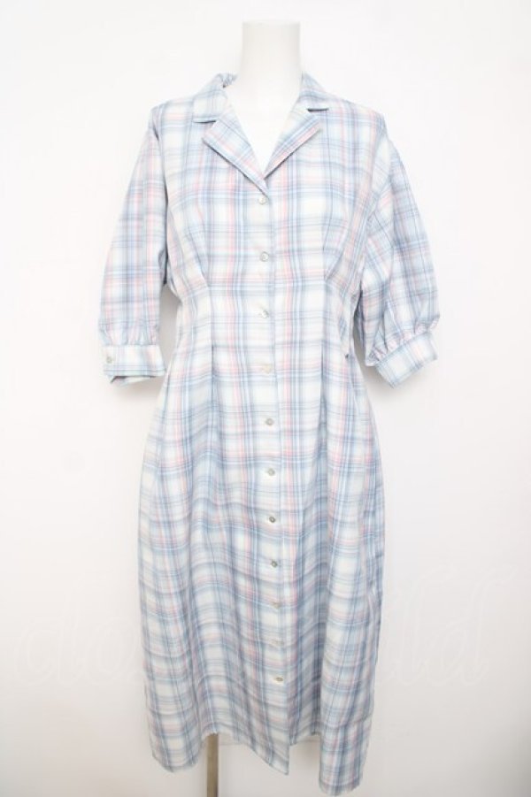 画像1: axes femme POETIQUE / チェック開襟シャツワンピース  サックス Y-26-03-21-054-AX-OP-SZ-ZY (1)