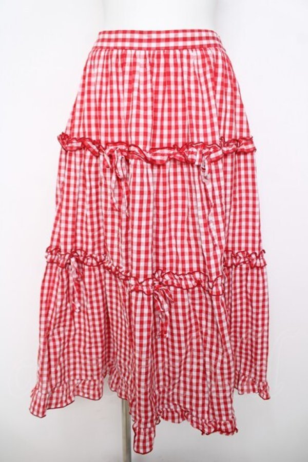 画像1: axes femme POETIQUE / ギンガムティアードスカート M 赤 Y-26-03-21-058-AX-SK-SZ-ZY (1)