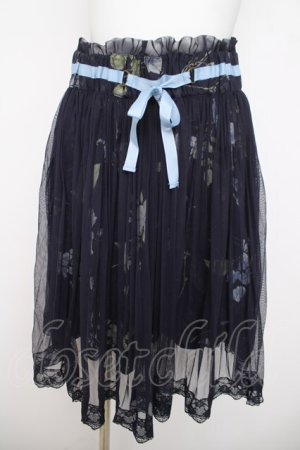 画像: axes femme / プリーツチュール重花柄スカート  紺 Y-26-03-21-061-AX-SK-SZ-ZY