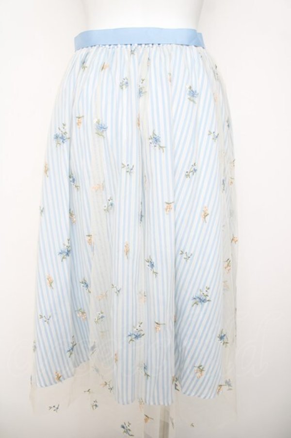 画像2: axes femme / ストライプ×チュールスカート  サックス Y-26-03-21-062-AX-SK-SZ-ZY (2)