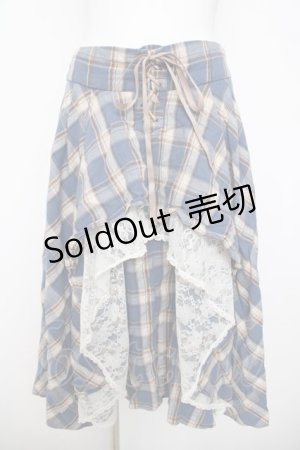 画像: axes femme / チェック柄レースフリルスカート F ブルー Y-26-03-21-066-AX-SK-SZ-ZY