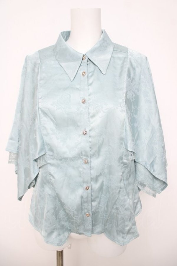 画像1: axes femme / ジャガードチャイナブラウス  サックス Y-26-03-21-016-AX-BL-SZ-ZY (1)