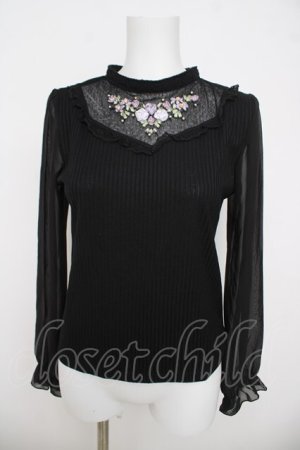 画像: axes femme / リボン刺繍プルオーバー M 黒 Y-26-03-21-024-AX-TO-SZ-ZY