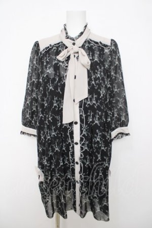 画像: axes femme / エッフェル塔柄シフォンチュニ  黒 Y-26-03-22-062-AX-OP-SZ-ZY