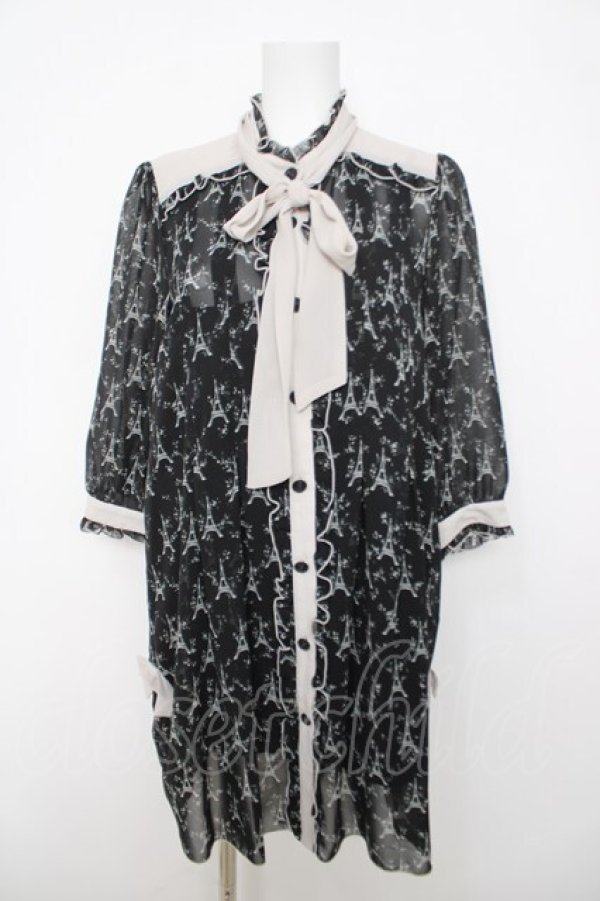 画像1: axes femme / エッフェル塔柄シフォンチュニ  黒 Y-26-03-22-062-AX-OP-SZ-ZY (1)