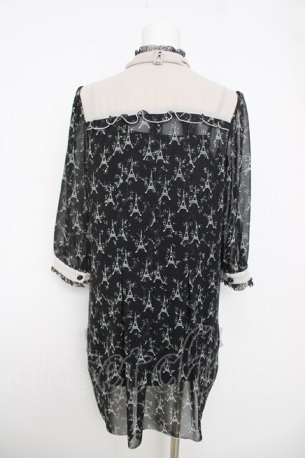 画像2: axes femme / エッフェル塔柄シフォンチュニ  黒 Y-26-03-22-062-AX-OP-SZ-ZY (2)