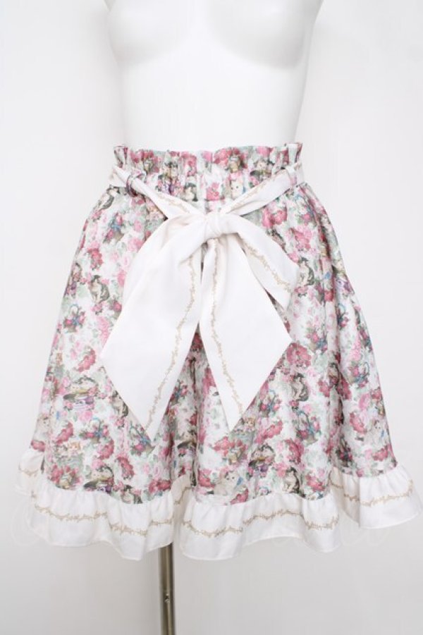 画像1: ANGELIQUE ROSA / アモエナキャット柄スカート  白 Y-26-03-22-071-LO-SK-SZ-ZY (1)