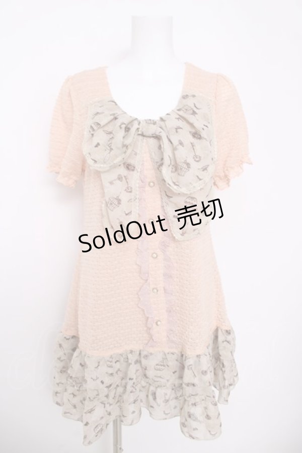 画像1: axes femme / アンティークモチーフシフォンサマーチュニック M 淡ピンク Y-26-03-22-024-AX-OP-SZ-ZY (1)