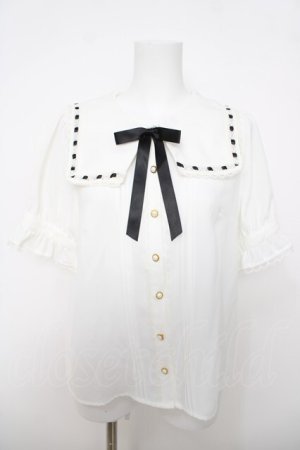 画像: Amavel / はしごレース使い半袖ブラウス F 黒 Y-26-03-22-039-CA-BL-SZ-ZY