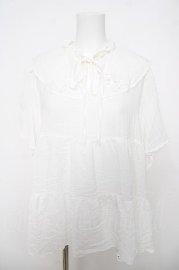 画像1: axes femme / 刺繍襟ティアードチュニック  白 Y-26-03-22-040-AX-BL-SZ-ZY (1)