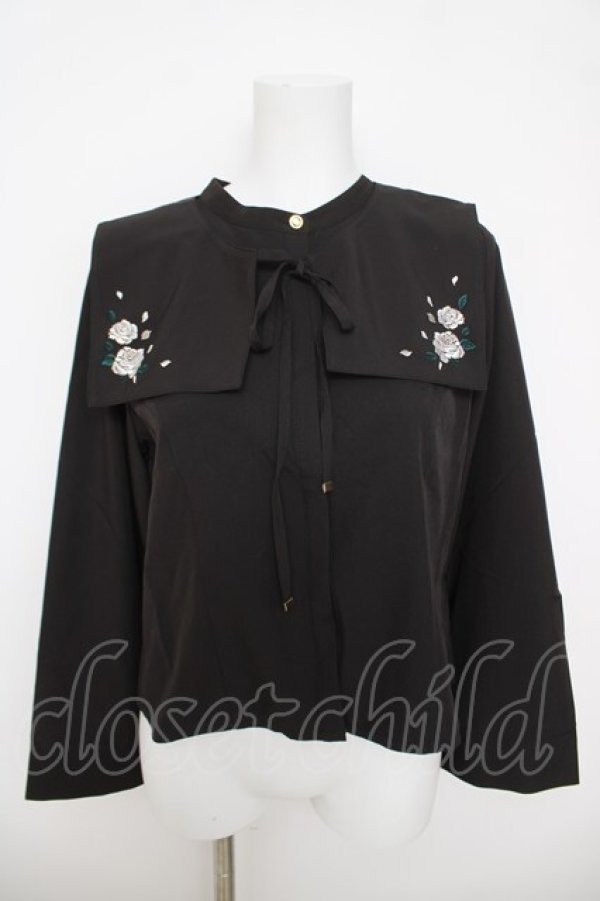 画像1: axes femme / 薔薇刺繍付け襟セットブラウス  黒 Y-26-03-24-044-AX-BL-SZ-ZY (1)