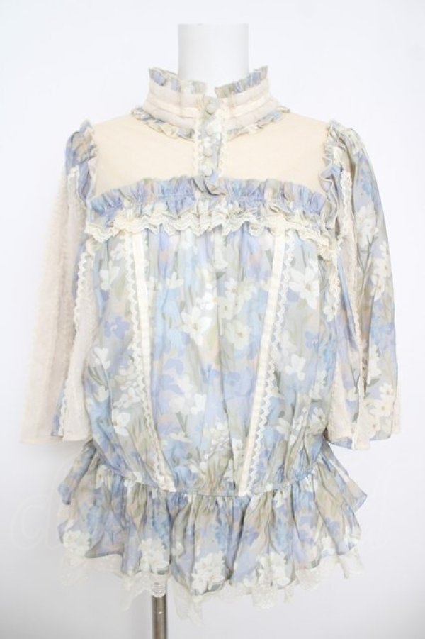 画像1: Hoshibako Works / ルーセントガーデン トップス  サックス×フラワー Y-26-03-24-060-LO-TO-SZ-ZY (1)