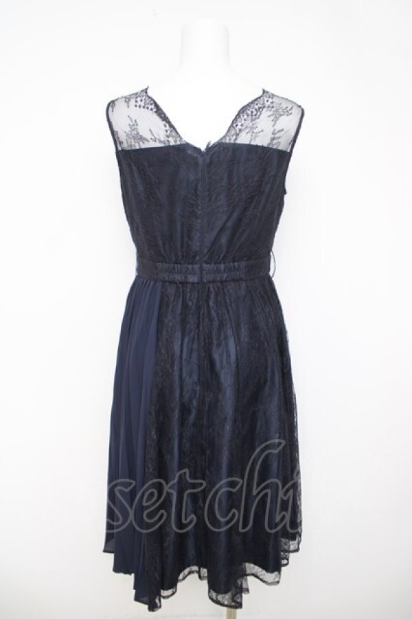 画像2: axes femme / プリーツ切替レースワンピース M 紺 Y-26-03-24-067-AX-OP-SZ-ZY (2)