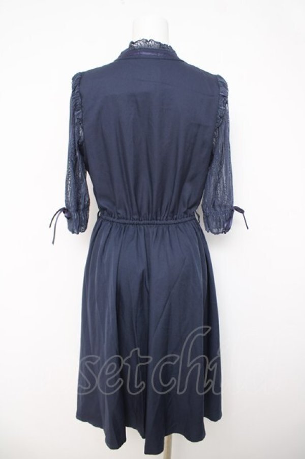 画像2: axes femme POETIQUE / 袖レースワンピース M 紺 Y-26-03-24-072-AX-OP-SZ-ZY (2)