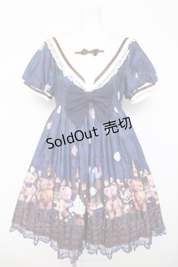 画像1: Doll Paradise / ベアプリントセーラーワンピースセット  紺 Y-26-03-24-077-LO-OP-SZ-ZY (1)