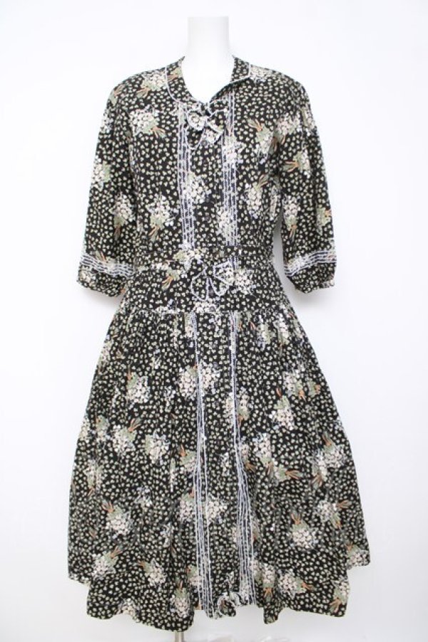 画像1: PINK HOUSE / クローバー&シロツメクサワンピース F ブラック Y-26-03-24-079-LO-OP-SZ-ZY (1)