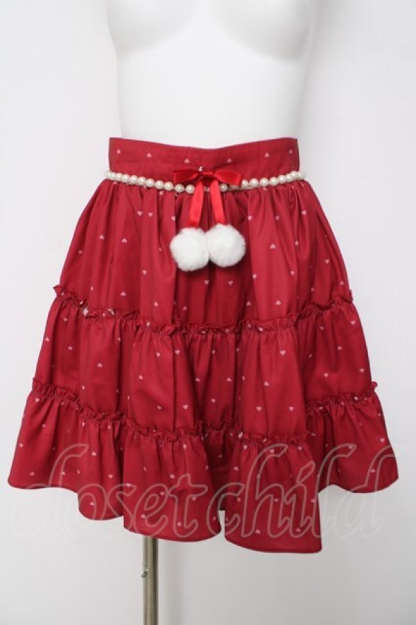 画像1: Ank Rouge / ぽんぽんリボンハートDOTスカート M 赤 Y-26-03-24-125-CA-SK-SZ-ZY (1)