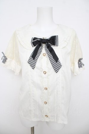 画像: LIZ LISA / ギンガムリボンブラウス 0 白/黒 Y-26-03-24-041-LO-BL-SZ-ZY