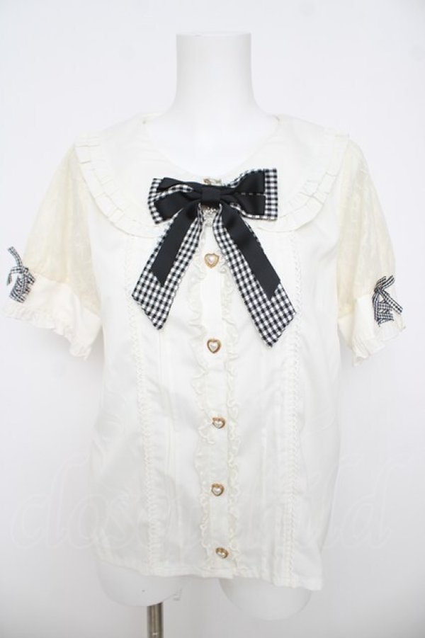 画像1: LIZ LISA / ギンガムリボンブラウス 0 白/黒 Y-26-03-24-041-LO-BL-SZ-ZY (1)