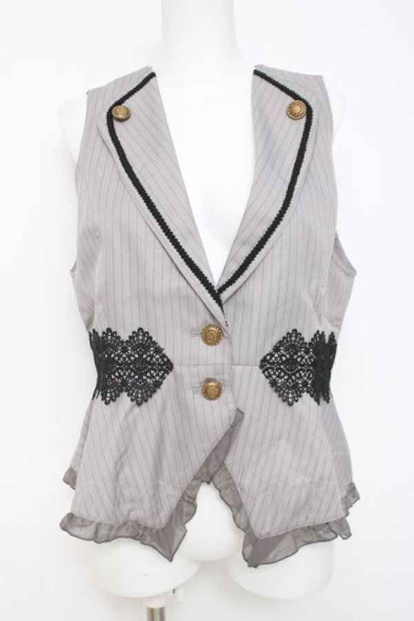画像1: axes femme POETIQUE / ストライプショートベスト M グレー Y-26-03-26-040-AX-JA-SZ-ZY (1)