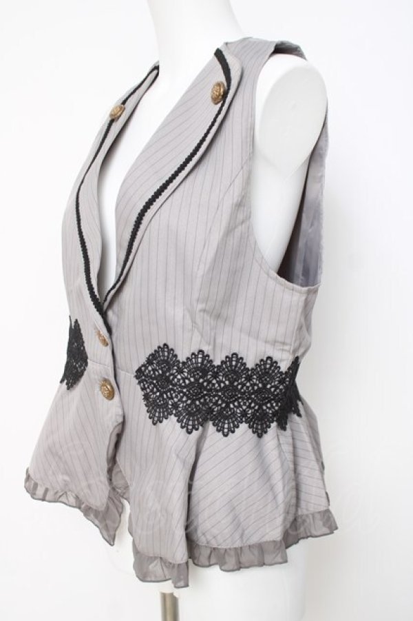 画像2: axes femme POETIQUE / ストライプショートベスト M グレー Y-26-03-26-040-AX-JA-SZ-ZY (2)