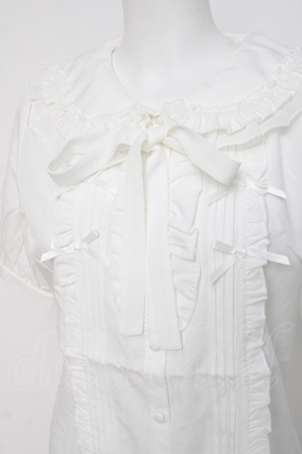 画像3: axes femme POETIQUE / リボンフリル半袖ブラウス M 白 Y-26-03-26-049-AX-BL-SZ-ZY (3)