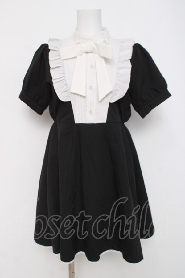 画像1: axes femme POETIQUE / リボン付きフリルミニワンピース M 黒 Y-26-03-26-051-AX-OP-SZ-ZY (1)