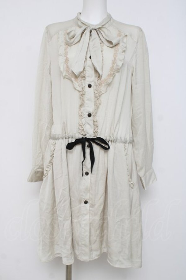 画像1: axes femme / 襟取り外しボウタイブラウスワンピース M ベージュ Y-26-03-26-052-AX-OP-SZ-ZY (1)