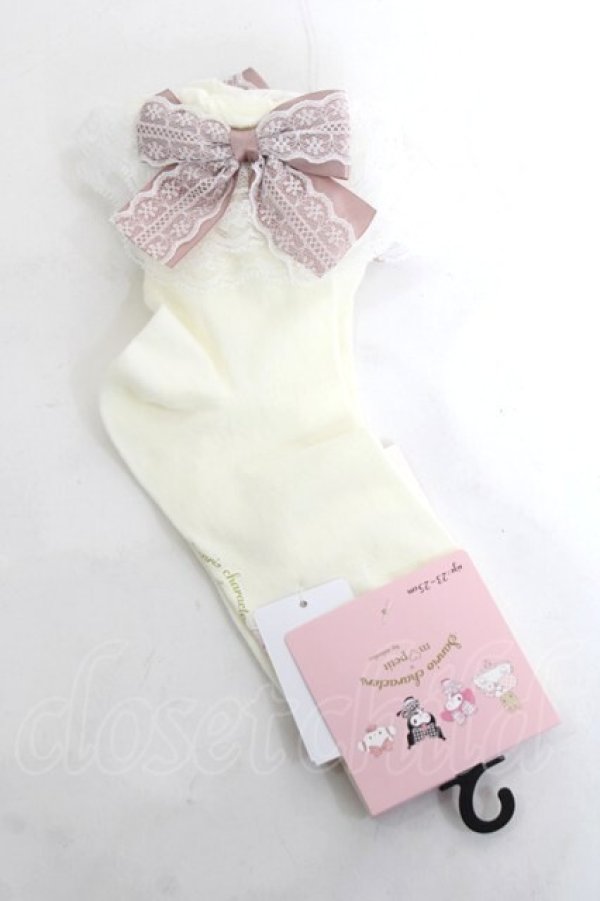 画像1: m petit by misako / AMCSマロンクリームリボン靴下 23-25cm 濃白 Y-26-03-26-007-LO-ZA-SZ-ZY (1)