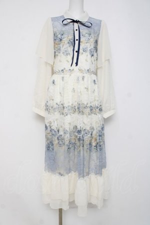 画像: axes femme / フラワーパネルプリントレースワンピース F サックス Y-26-03-26-068-AX-OP-SZ-ZY