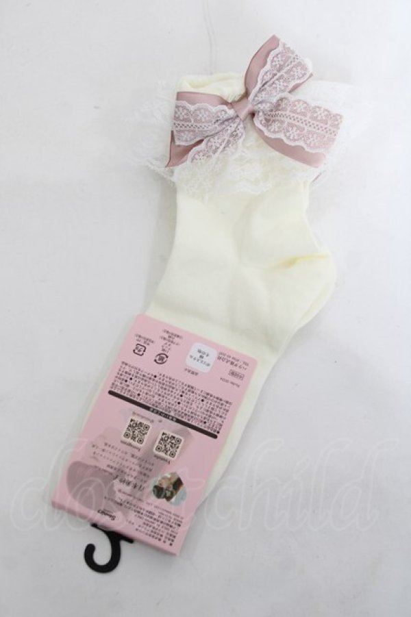 画像2: m petit by misako / AMCSマロンクリームリボン靴下 23-25cm 濃白 Y-26-03-26-007-LO-ZA-SZ-ZY (2)