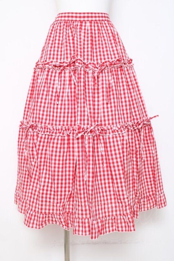 画像1: axes femme POETIQUE / ギンガムティアードスカート M 赤 Y-26-03-26-088-AX-SK-SZ-ZY (1)