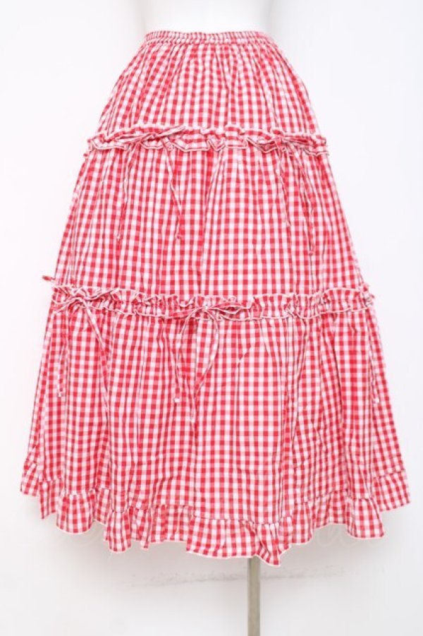 画像2: axes femme POETIQUE / ギンガムティアードスカート M 赤 Y-26-03-26-088-AX-SK-SZ-ZY (2)
