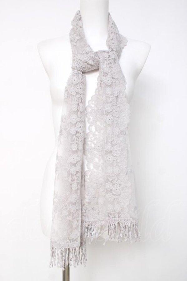 画像1: axes femme / フラワーレースストール  グレー Y-26-03-26-016-AX-ZA-SZ-ZY (1)