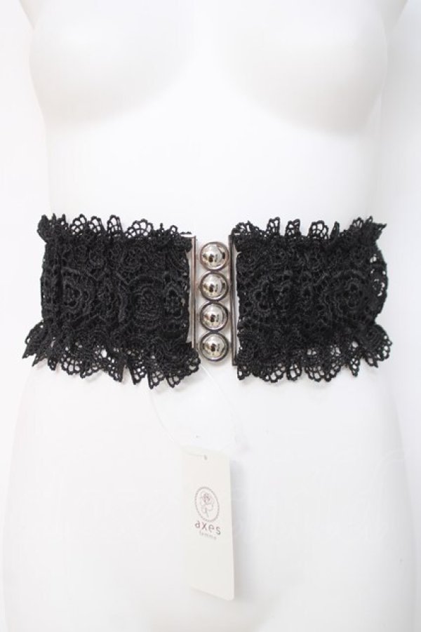 画像1: axes femme / レース使いゴムベルト  黒 Y-26-03-26-025-AX-ZA-SZ-ZY (1)