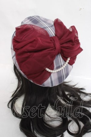 画像: axes femme / パール付リボンチェックベレー 280×55mm ラベンダー Y-26-03-26-030-AX-AC-SZ-ZY